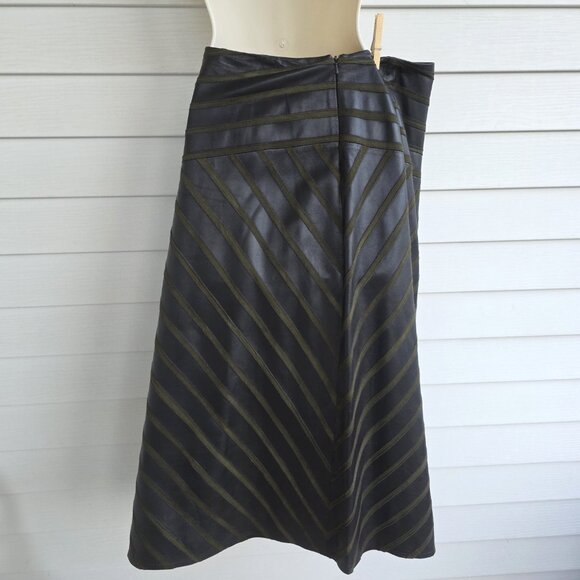 Lafayette 148 New York A line dark brown leather skirt with suede - Picture 4 of 8